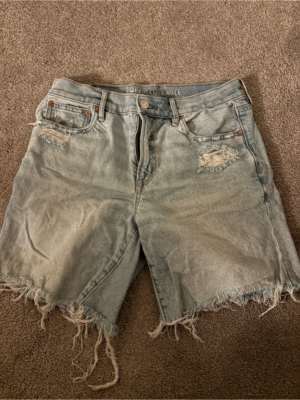 American Eagle Outfitters Light Blue Distressed Denim Jean Shorts